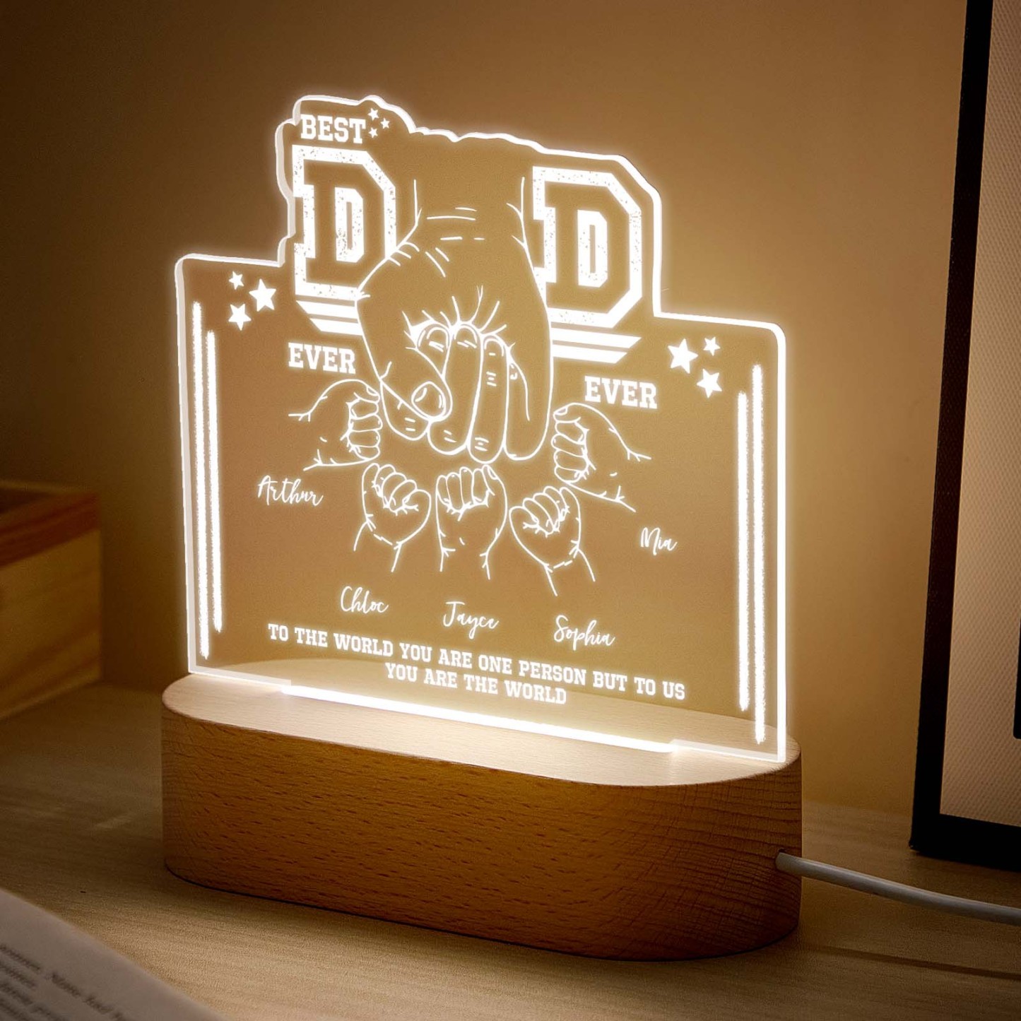 Veilleuse Fist Bump, Cadeau De Fête Des Pères, Cadeau Personnalisé Pour Papa, Cadeau Pour Enfants, Meilleur Papa De Tous Les Temps - MaPhotocaleconFr