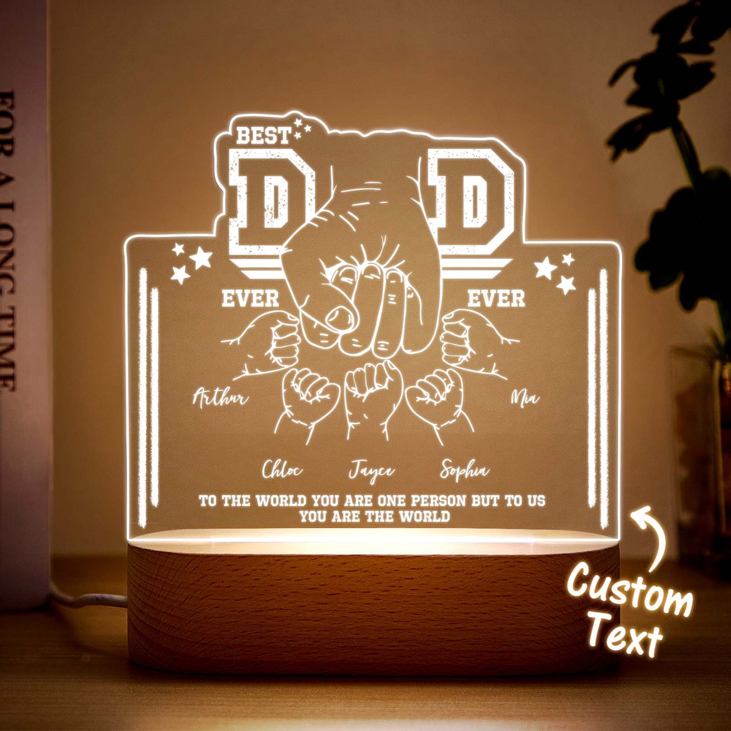 Veilleuse Fist Bump, Cadeau De Fête Des Pères, Cadeau Personnalisé Pour Papa, Cadeau Pour Enfants, Meilleur Papa De Tous Les Temps - MaPhotocaleconFr