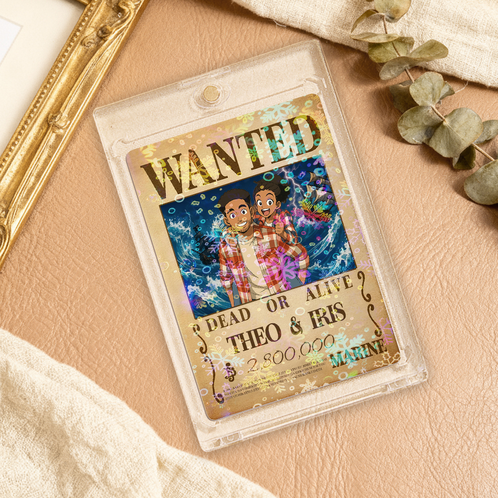 Carte De Jeu De Prime Personnalisée Avec Portrait De Couple D'anime, Carte De Prime Wanted Personnalisée Avec Feuille Holographique, Cadeau Unique Pour Les Couples Et Les Amis - MaPhotocaleconFr