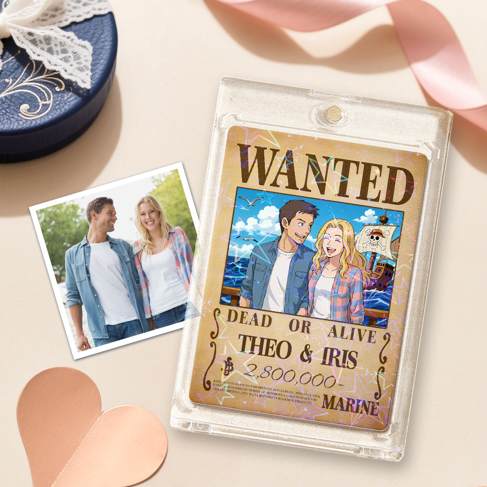 Carte De Jeu De Prime Personnalisée Avec Portrait De Couple D'anime, Carte De Prime Wanted Personnalisée Avec Feuille Holographique, Cadeau Unique Pour Les Couples Et Les Amis - MaPhotocaleconFr