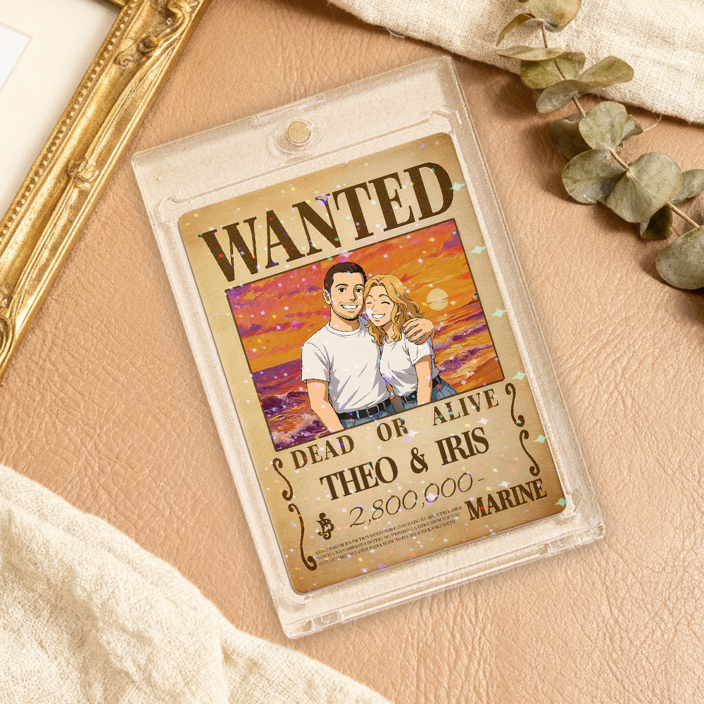Carte De Jeu De Prime Personnalisée Avec Portrait De Couple D'anime, Carte De Prime Wanted Personnalisée Avec Feuille Holographique, Cadeau Unique Pour Les Couples Et Les Amis - MaPhotocaleconFr