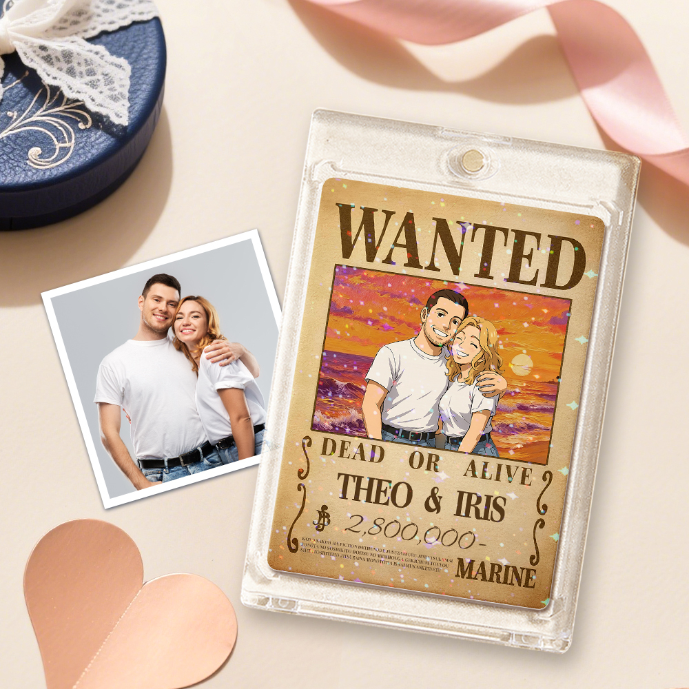 Carte De Jeu De Prime Personnalisée Avec Portrait De Couple D'anime, Carte De Prime Wanted Personnalisée Avec Feuille Holographique, Cadeau Unique Pour Les Couples Et Les Amis - MaPhotocaleconFr