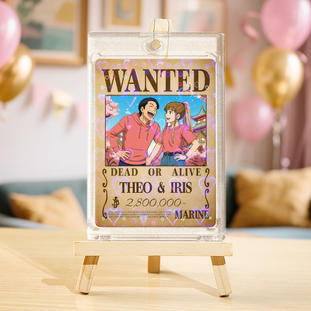 Carte De Jeu De Prime Personnalisée Avec Portrait De Couple D'anime, Carte De Prime Wanted Personnalisée Avec Feuille Holographique, Cadeau Unique Pour Les Couples Et Les Amis - MaPhotocaleconFr