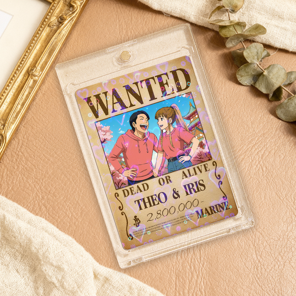 Carte De Jeu De Prime Personnalisée Avec Portrait De Couple D'anime, Carte De Prime Wanted Personnalisée Avec Feuille Holographique, Cadeau Unique Pour Les Couples Et Les Amis - MaPhotocaleconFr