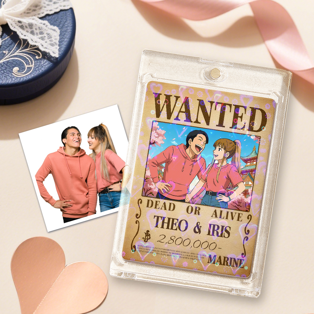 Carte De Jeu De Prime Personnalisée Avec Portrait De Couple D'anime, Carte De Prime Wanted Personnalisée Avec Feuille Holographique, Cadeau Unique Pour Les Couples Et Les Amis - MaPhotocaleconFr
