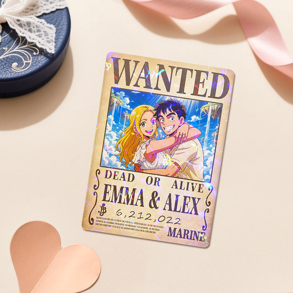 Carte De Jeu De Prime Personnalisée Avec Portrait De Couple D'anime, Carte De Prime Wanted Personnalisée Avec Feuille Holographique, Cadeau Unique Pour Les Couples Et Les Amis - MaPhotocaleconFr