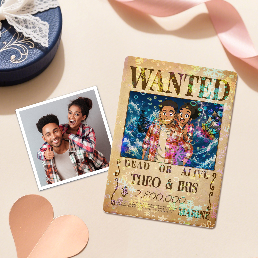 Carte De Jeu De Prime Personnalisée Avec Portrait De Couple D'anime, Carte De Prime Wanted Personnalisée Avec Feuille Holographique, Cadeau Unique Pour Les Couples Et Les Amis - MaPhotocaleconFr