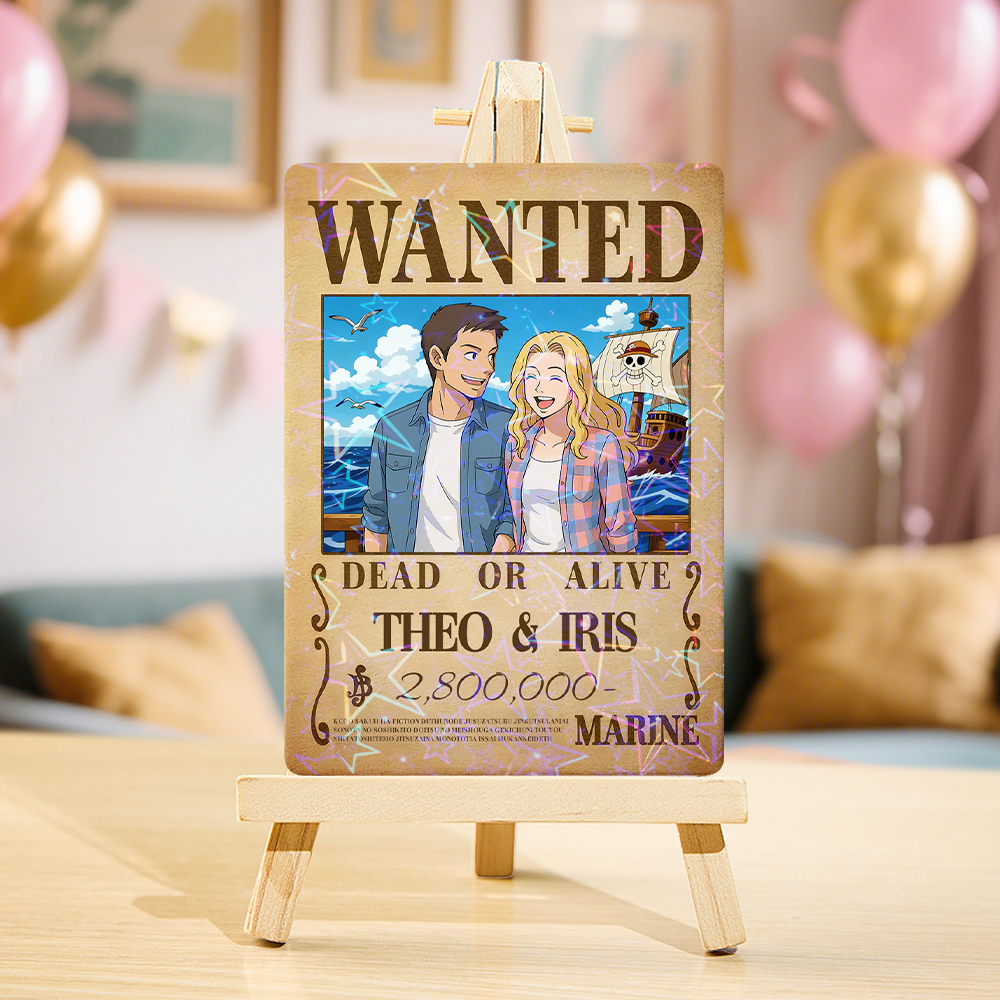 Carte De Jeu De Prime Personnalisée Avec Portrait De Couple D'anime, Carte De Prime Wanted Personnalisée Avec Feuille Holographique, Cadeau Unique Pour Les Couples Et Les Amis - MaPhotocaleconFr