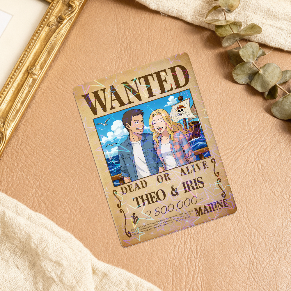 Carte De Jeu De Prime Personnalisée Avec Portrait De Couple D'anime, Carte De Prime Wanted Personnalisée Avec Feuille Holographique, Cadeau Unique Pour Les Couples Et Les Amis - MaPhotocaleconFr