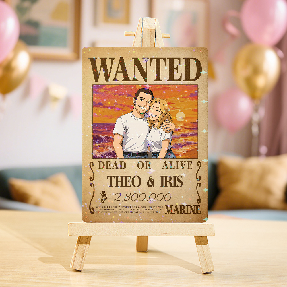Carte De Jeu De Prime Personnalisée Avec Portrait De Couple D'anime, Carte De Prime Wanted Personnalisée Avec Feuille Holographique, Cadeau Unique Pour Les Couples Et Les Amis - MaPhotocaleconFr
