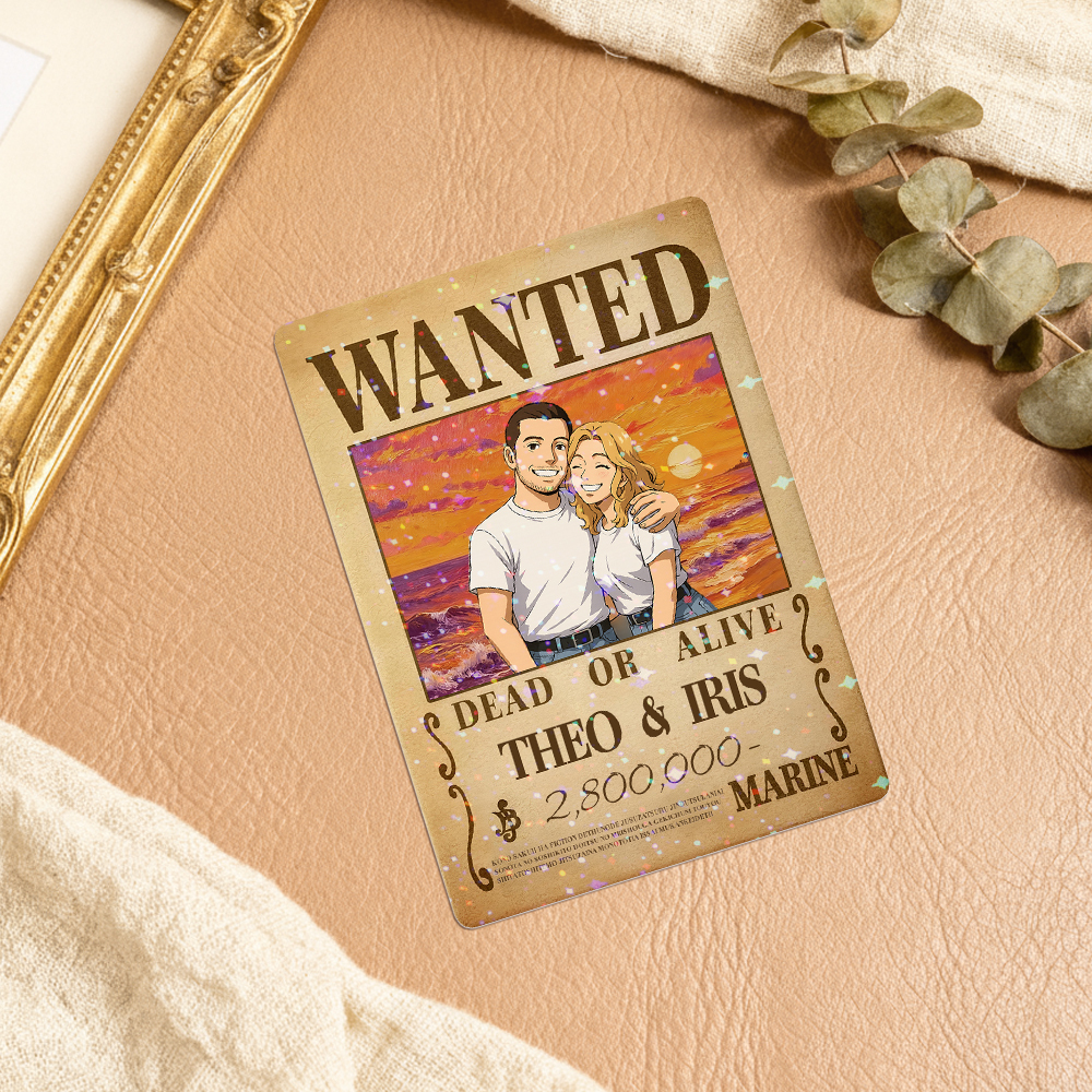 Carte De Jeu De Prime Personnalisée Avec Portrait De Couple D'anime, Carte De Prime Wanted Personnalisée Avec Feuille Holographique, Cadeau Unique Pour Les Couples Et Les Amis - MaPhotocaleconFr