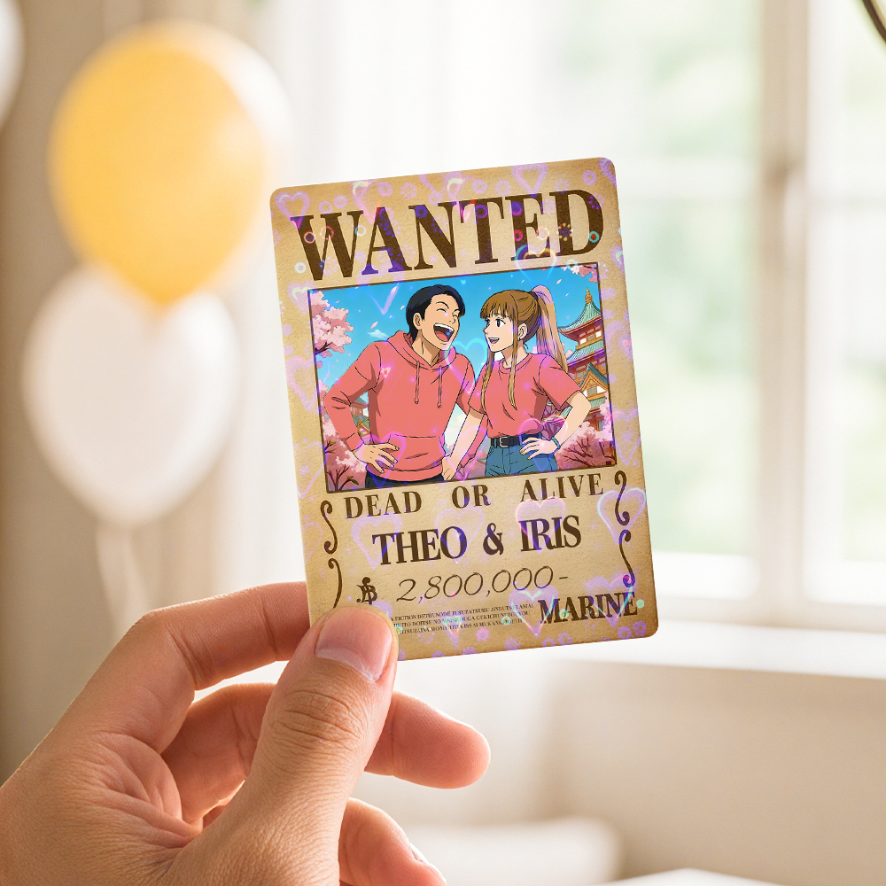 Carte De Jeu De Prime Personnalisée Avec Portrait De Couple D'anime, Carte De Prime Wanted Personnalisée Avec Feuille Holographique, Cadeau Unique Pour Les Couples Et Les Amis - MaPhotocaleconFr