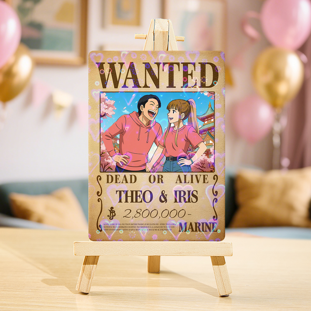 Carte De Jeu De Prime Personnalisée Avec Portrait De Couple D'anime, Carte De Prime Wanted Personnalisée Avec Feuille Holographique, Cadeau Unique Pour Les Couples Et Les Amis - MaPhotocaleconFr