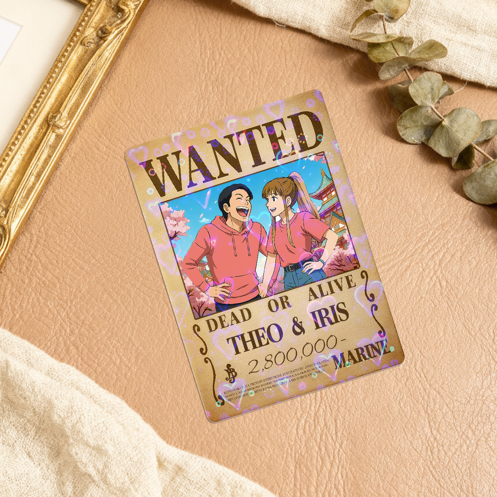 Carte De Jeu De Prime Personnalisée Avec Portrait De Couple D'anime, Carte De Prime Wanted Personnalisée Avec Feuille Holographique, Cadeau Unique Pour Les Couples Et Les Amis - MaPhotocaleconFr
