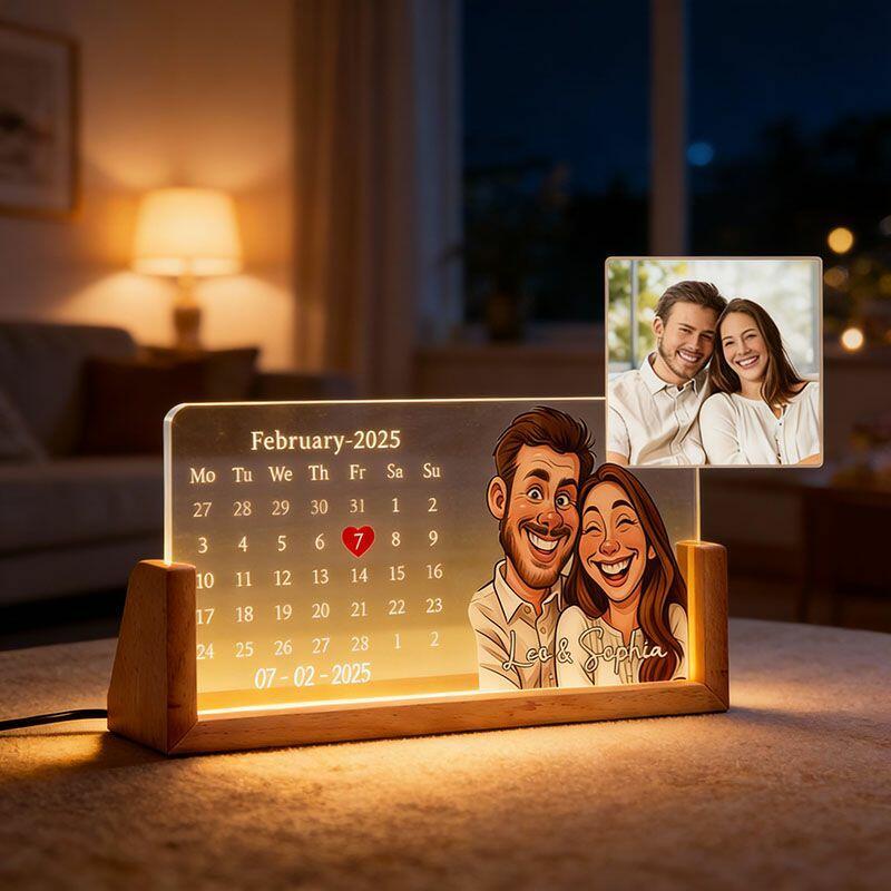 Calendrier Lumineux Personnalisé Pour Couple, Illustration Photo Personnalisée, Cadeau D'anniversaire, Cadeau Romantique Pour La Saint-valentin
