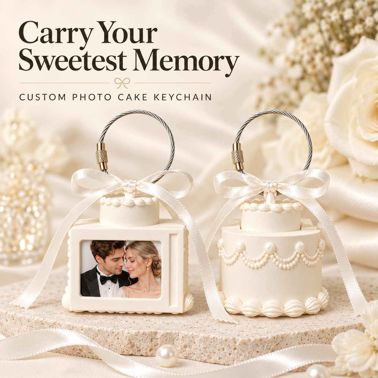 Porte-clés Gâteau Photo 3D Personnalisé, Cadeau Photo Personnalisé Pour Les Couples