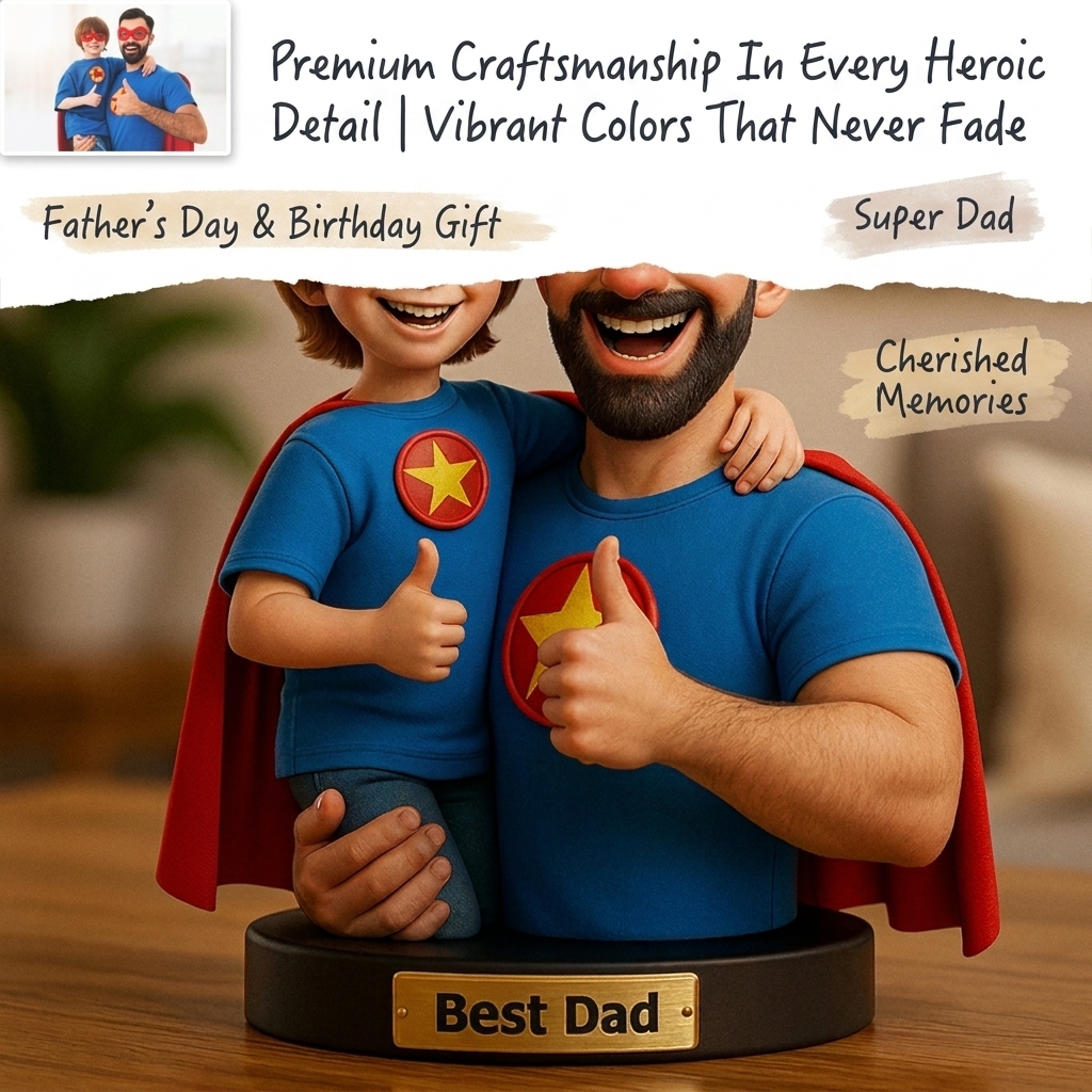 Figurine photo personnalisée de style Pixar du meilleur Papa