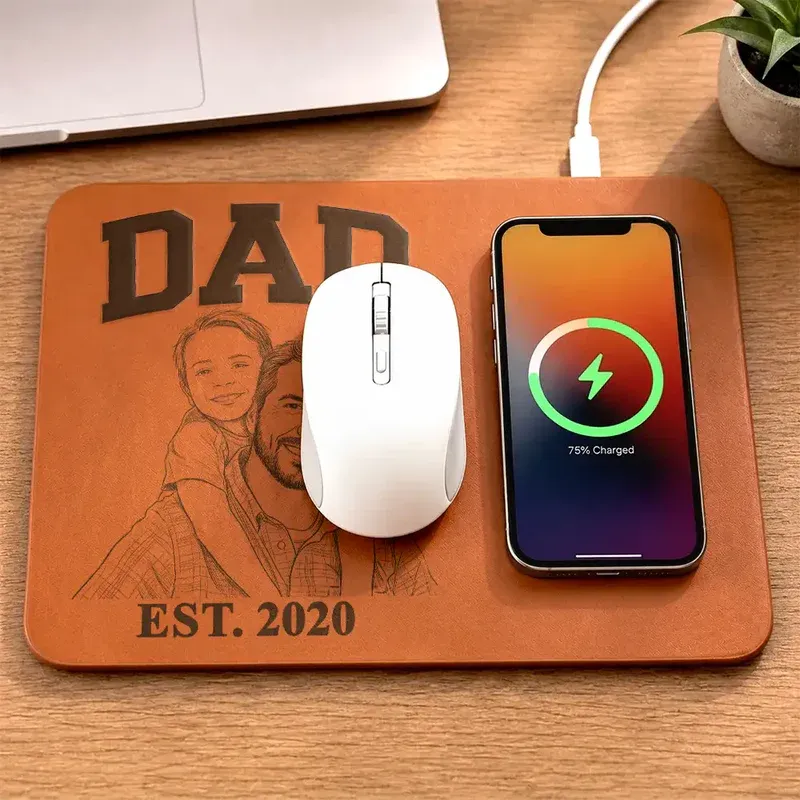 Tapis De Chargement Personnalisé Dad Sketch Line Art Photo Personnalisée Cadeau De Fête Des Pères Pour Papa - MaPhotocaleconFr