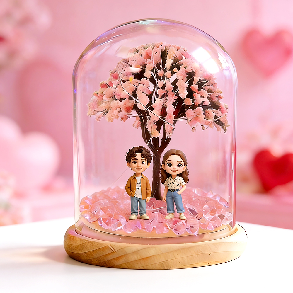 Figurine 3d Personnalisée Pour Couple, Bouteille Lumineuse À Motif De Fleurs De Cerisier, Cadeau Souvenir Romantique Personnalisé, Cadeau Idéal Pour La Saint-valentin. - MaPhotocaleconFr
