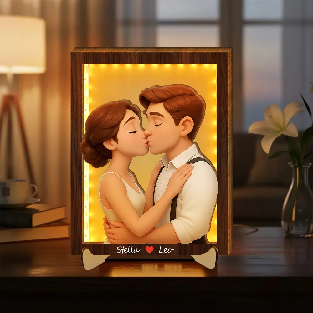 Décoration Murale Lumineuse En Bois Personnalisée Avec Portrait De Dessin Animé, Cadeau Idéal Pour La Saint-valentin Ou Toute Autre Occasion Spéciale.