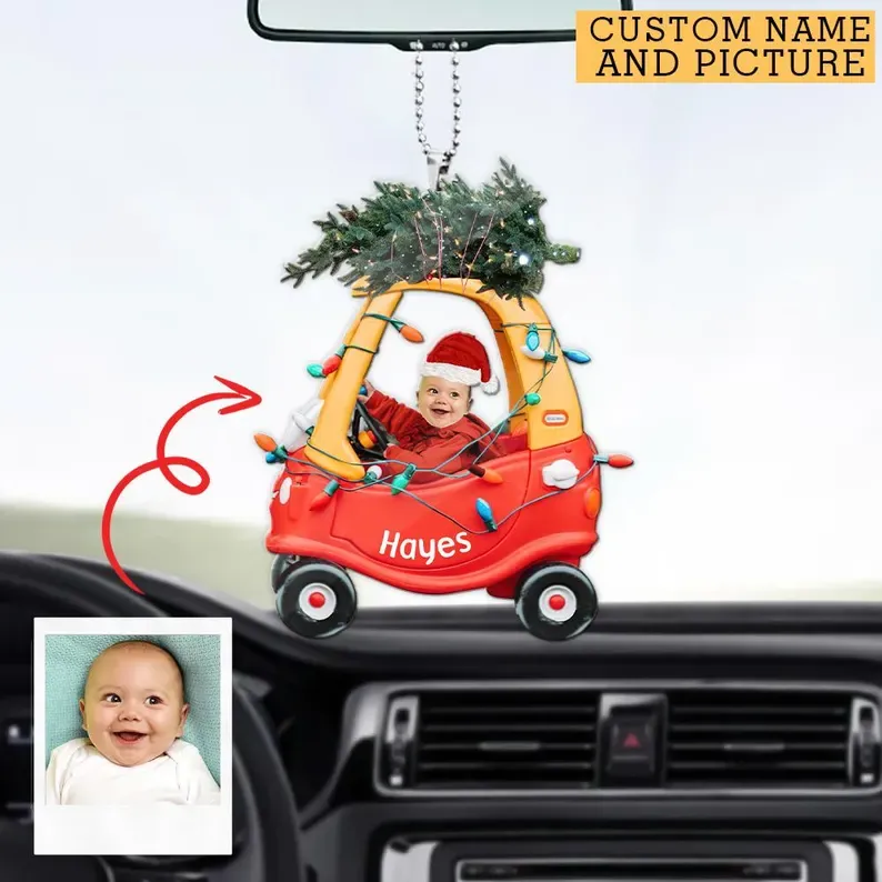 Décoration De Voiture Personnalisée Pour Noël, Avec Photo De Voiture Et Pendentif « papa, Conduis Prudemment » En Acrylique, Cadeau D'anniversaire Ou D'amour Pour Papa, Maman, Grand-père