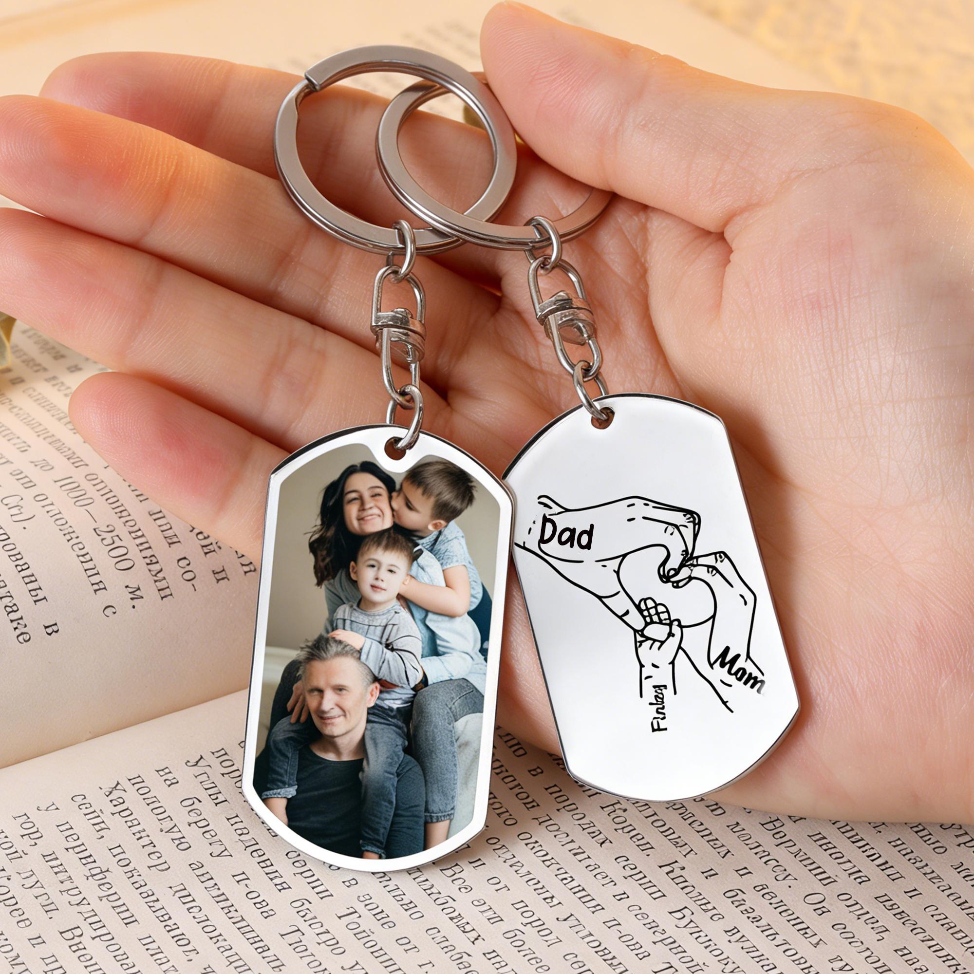 Porte-clés Photo Personnalisé Pour Hommes, Main De Papa Tenant Avec Les Noms Des Enfants, Cadeau De Nouveau Papa Pour Mari, Cadeau De Fête Des Pères Pour Papa, Papa, Grand-père
