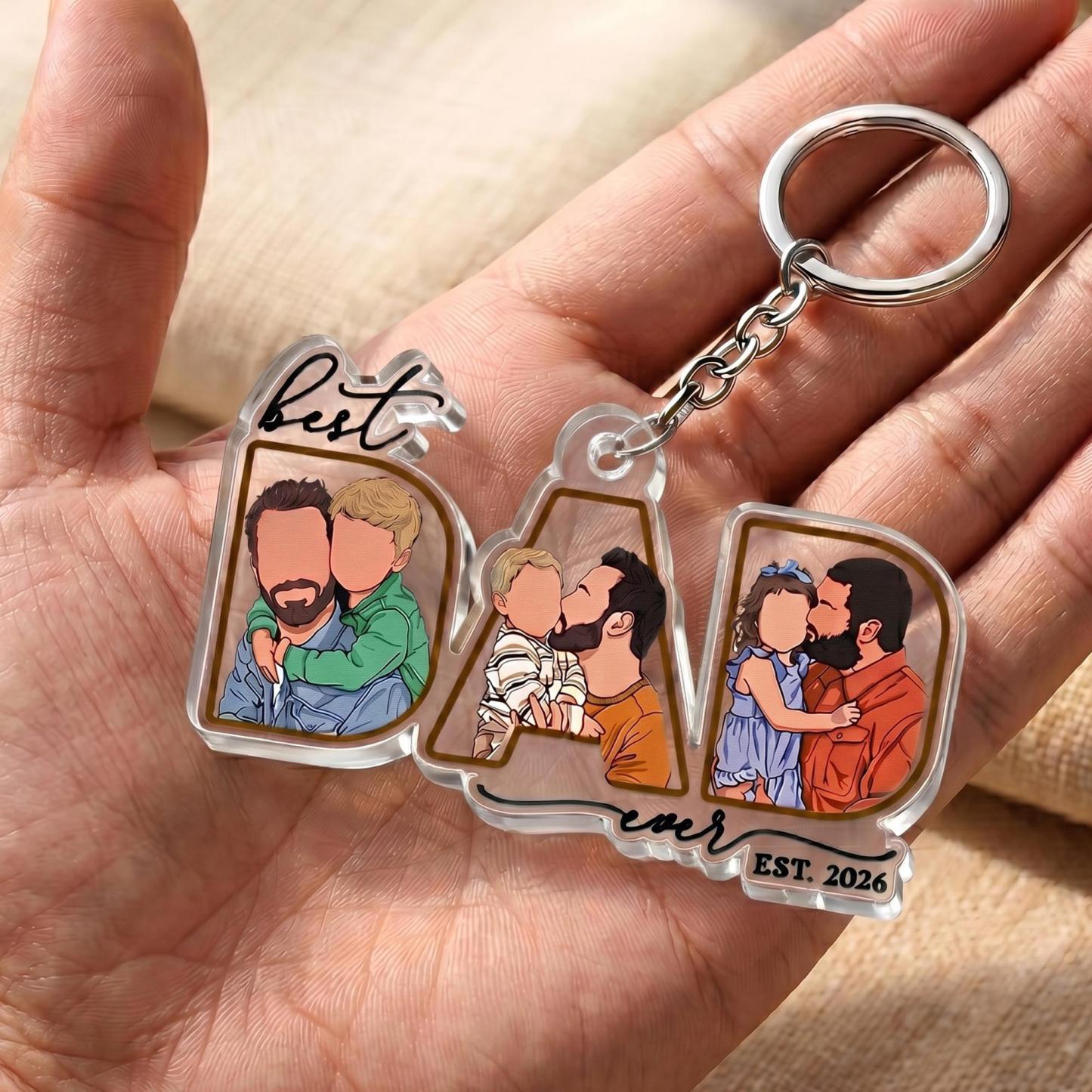 Porte-clés photo personnalisé papa et enfants, cadeau de fête des pères des enfants, présent papa papa père, meilleur papa de tous les temps - MaPhotocaleconFr