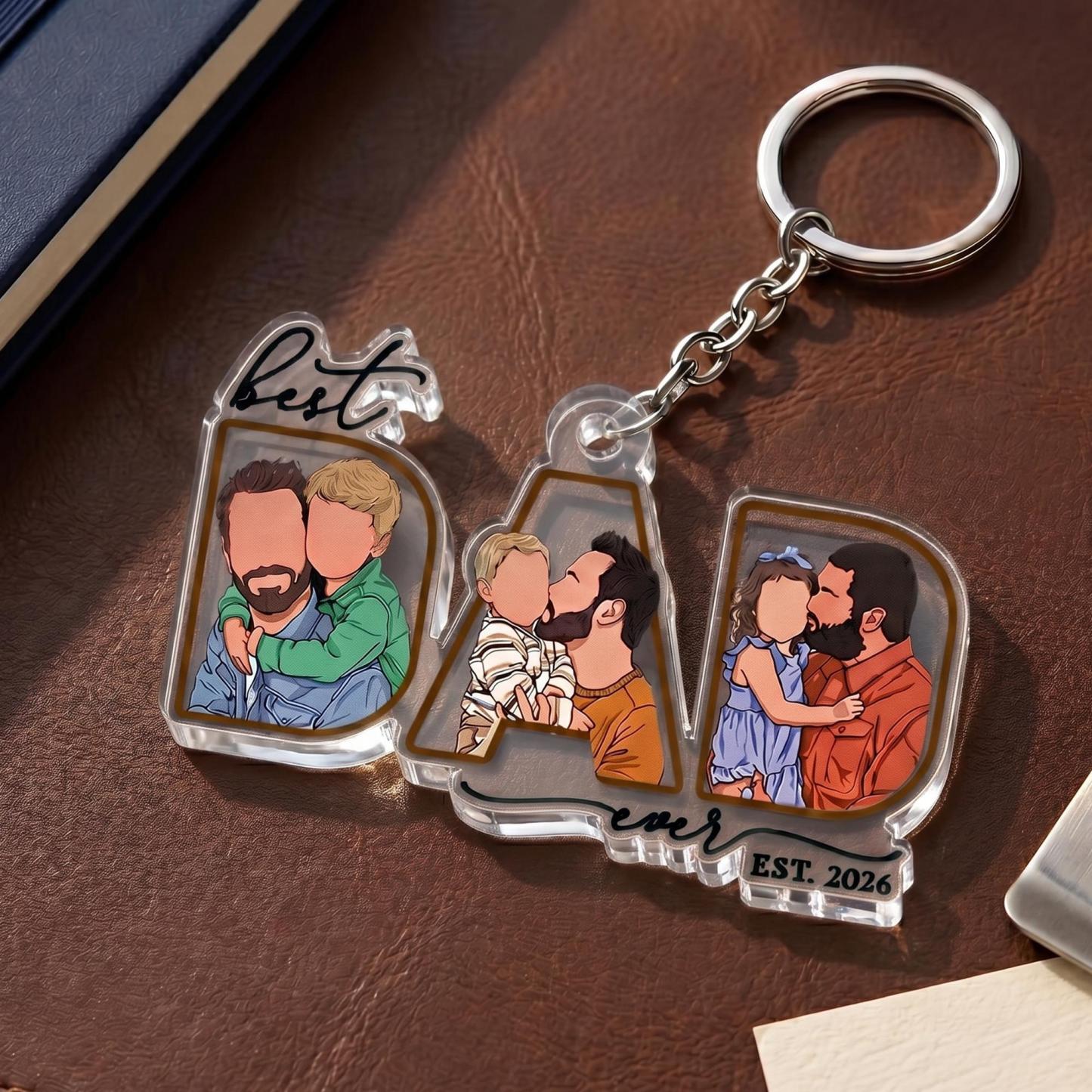 Porte-clés photo personnalisé papa et enfants, cadeau de fête des pères des enfants, présent papa papa père, meilleur papa de tous les temps - MaPhotocaleconFr