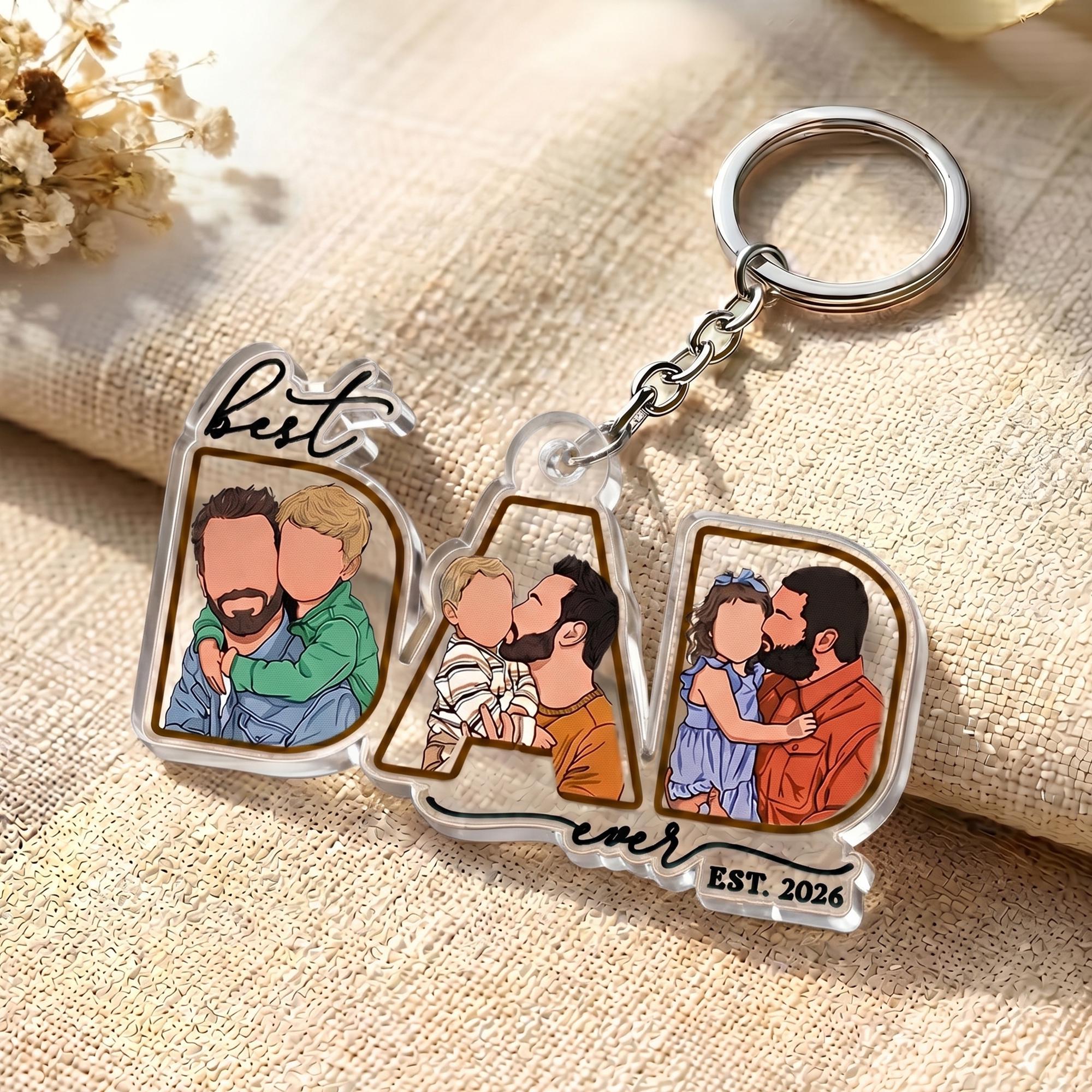 Porte-clés photo personnalisé papa et enfants, cadeau de fête des pères des enfants, présent papa papa père, meilleur papa de tous les temps