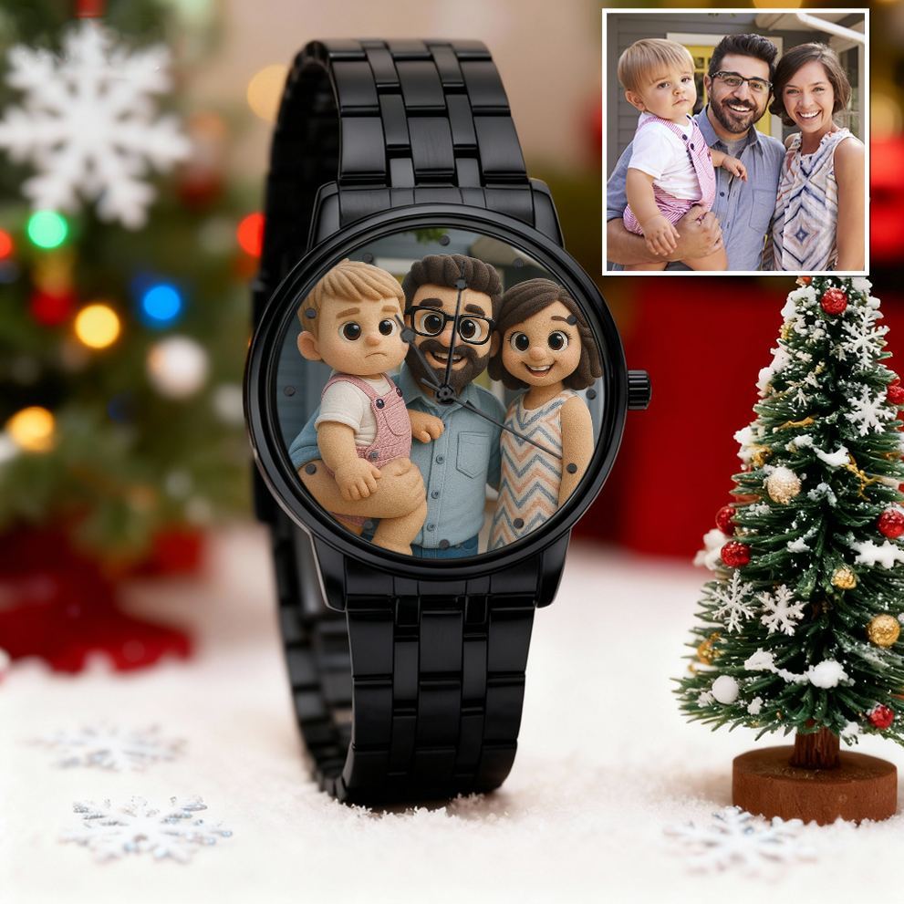 Montre Personnalisée Avec Portrait En Peluche Style Pixar | Montre Photo De Dessin Animé Personnalisée | Cadeau Unique Pour La Famille, Le Couple, Les Amis - MaPhotocaleconFr