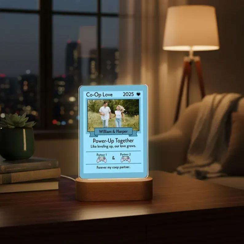 Veilleuse Personnalisée Avec Carte De Jeu Vidéo D'anime Et Socle En Bois, Cadeau Idéal Pour La Saint-valentin, Un Anniversaire, Un Mariage Ou Un Anniversaire De Gamer (pour Lui Ou Elle). - MaPhotocaleconFr