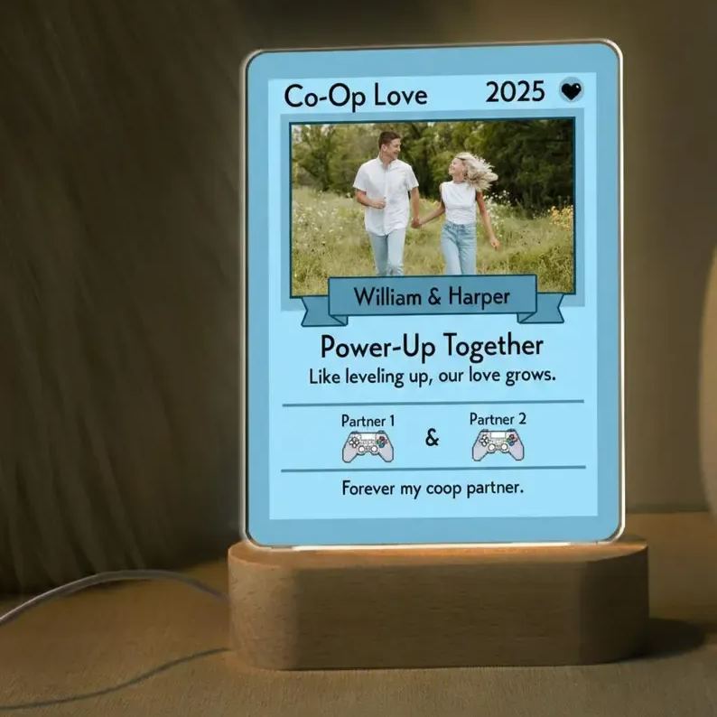 Veilleuse Personnalisée Avec Carte De Jeu Vidéo D'anime Et Socle En Bois, Cadeau Idéal Pour La Saint-valentin, Un Anniversaire, Un Mariage Ou Un Anniversaire De Gamer (pour Lui Ou Elle). - MaPhotocaleconFr