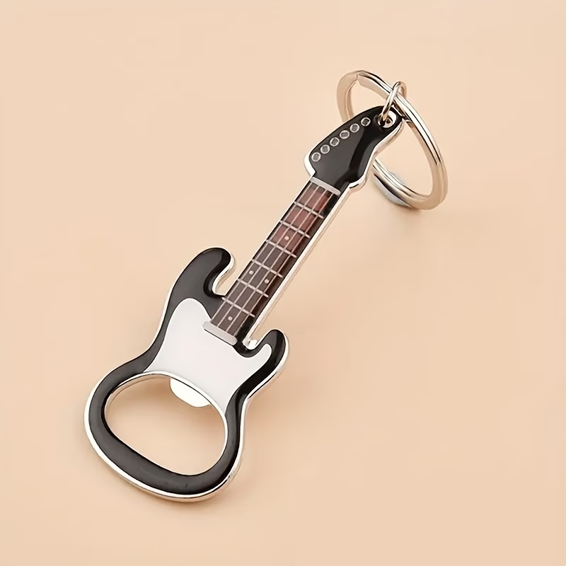 Porte-clés Ouvre-bouteille En Forme De Guitare, Design Élégant En Métal, Durable Et Portable, Idéal Comme Cadeau Pour Les Mélomanes Ou Pour Un Usage Quotidien.