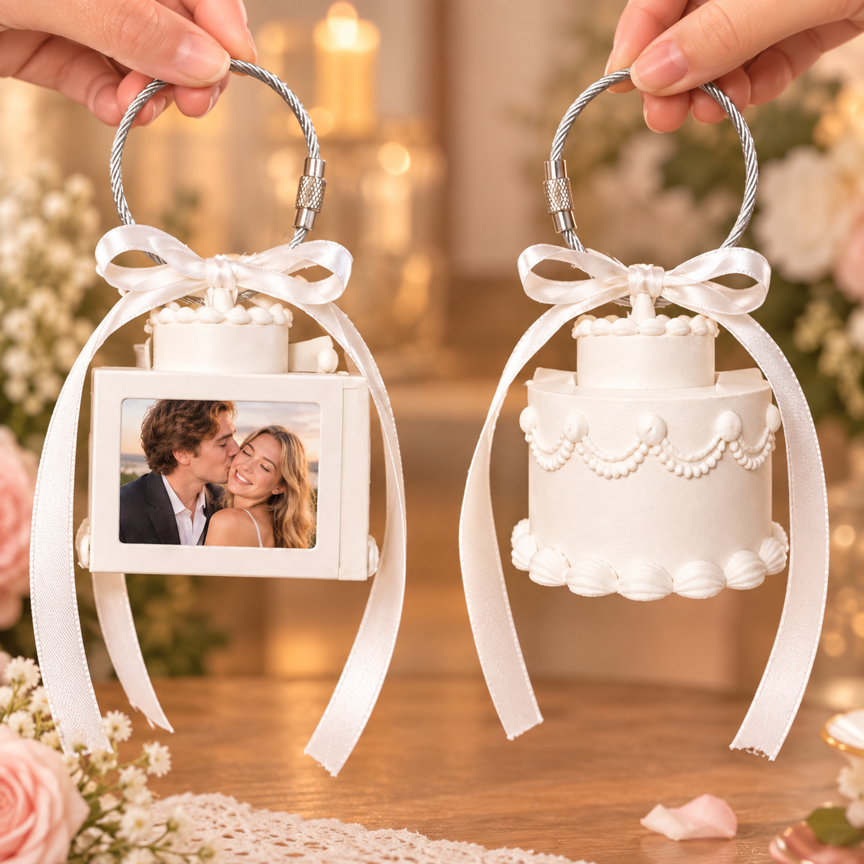 Porte-clés Gâteau Photo 3D Personnalisé, Cadeau Photo Personnalisé Pour Les Couples