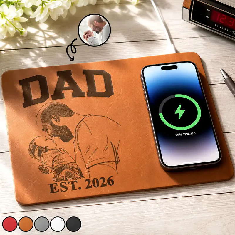 Custom Photo Bold Sketch Dad Grandpa EST - Tapis De Chargement En Cuir Personnalisé