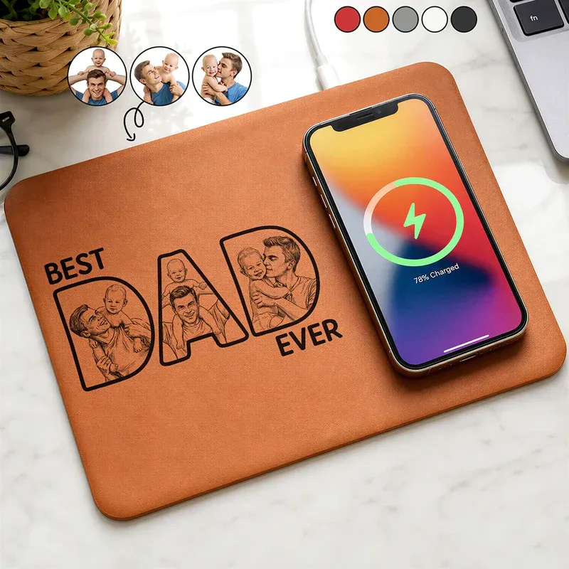 Custom Photo Bold Sketch Best Dad Ever - Tapis De Chargement En Cuir Personnalisé