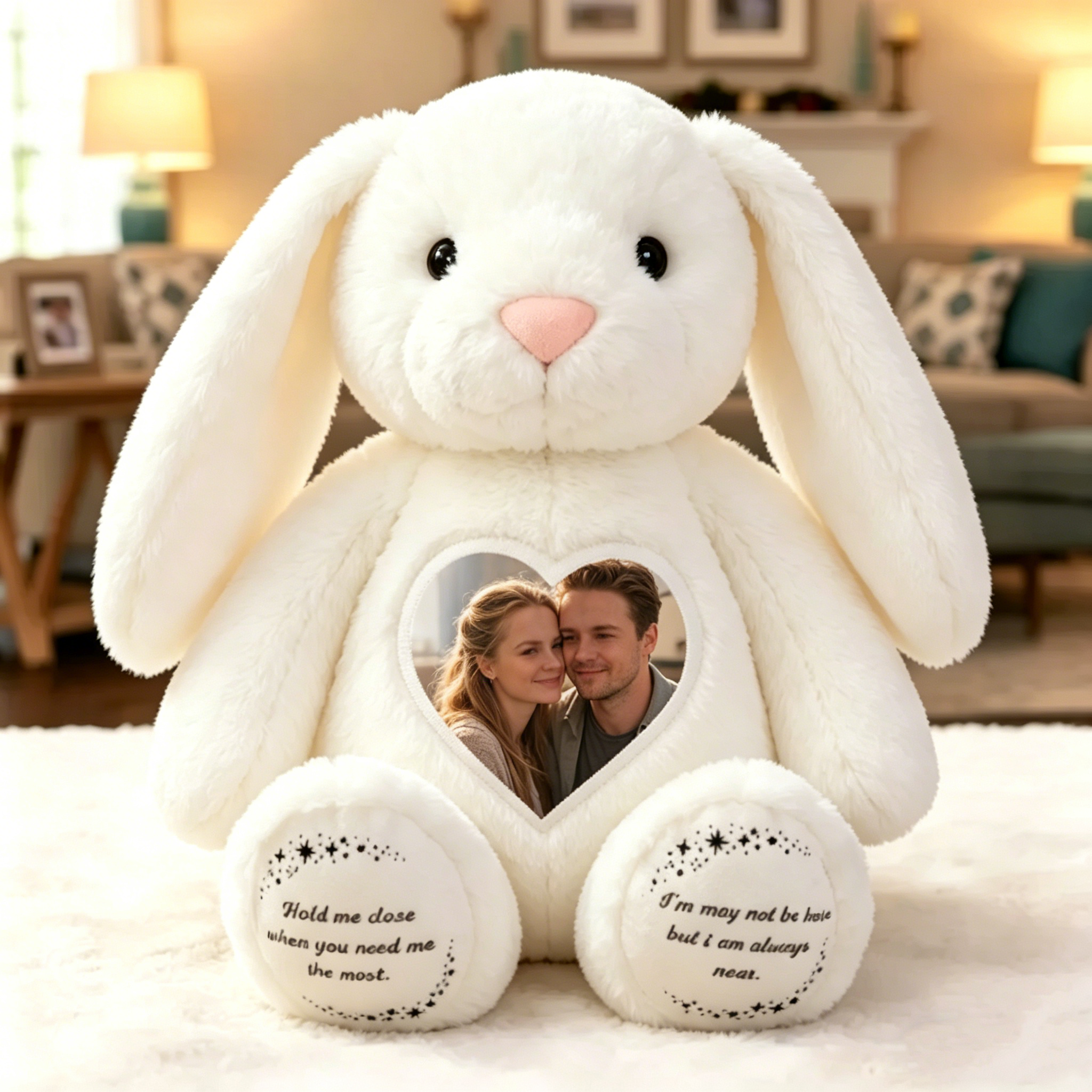Peluche De Lapin Avec Photo De Cœur Personnalisée – Cadeau D'anniversaire De Jouets De Lapin Avec Texte Personnalisé Pour Les Couples - MaPhotocaleconFr