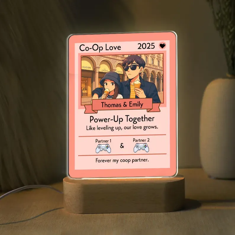 Veilleuse Personnalisée Avec Carte De Jeu Vidéo D'anime Et Socle En Bois, Cadeau Idéal Pour La Saint-valentin, Un Anniversaire, Un Mariage Ou Un Anniversaire De Gamer (pour Lui Ou Elle). - MaPhotocaleconFr