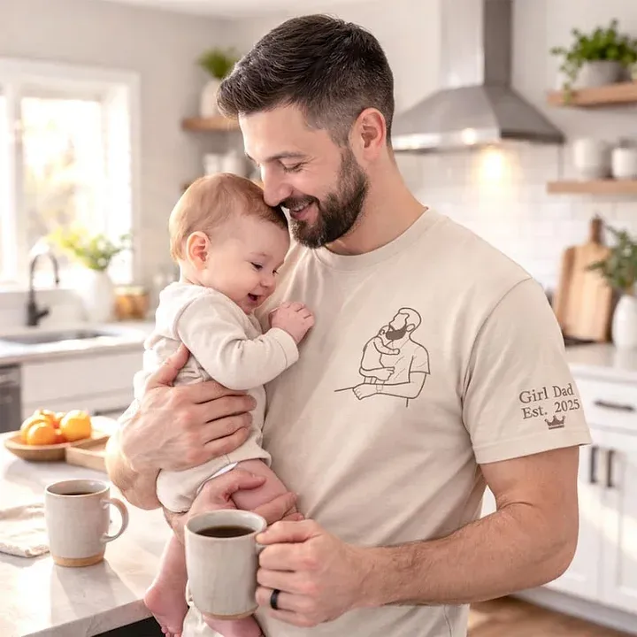 Chemise photo personnalisée pour papa - Portrait brodé de papa et d’enfants - Cadeau souvenir personnalisé pour la fête des pères