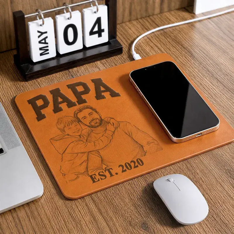 Tapis De Chargement Personnalisé Dad Sketch Line Art Photo Personnalisée Cadeau De Fête Des Pères Pour Papa - MaPhotocaleconFr