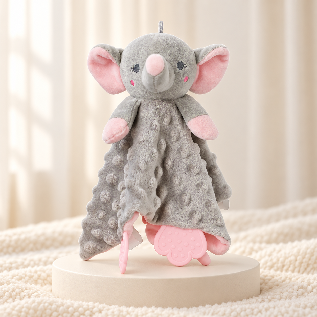 Couverture De Réconfort Pour Bébé En Forme D'animal Avec Anneau De Dentition En Silicone, Peluche Douce Et étiquettes à Ruban Sensoriel - MaPhotocaleconFr