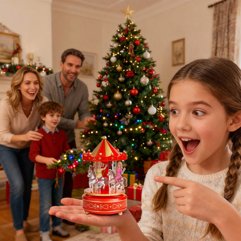Personalisierte Karussell-spieluhr Mit Porträtmotiv – Tischdekoration Für Familienmitglieder – Geschenk Für Die Familie - DePhotoBoxer