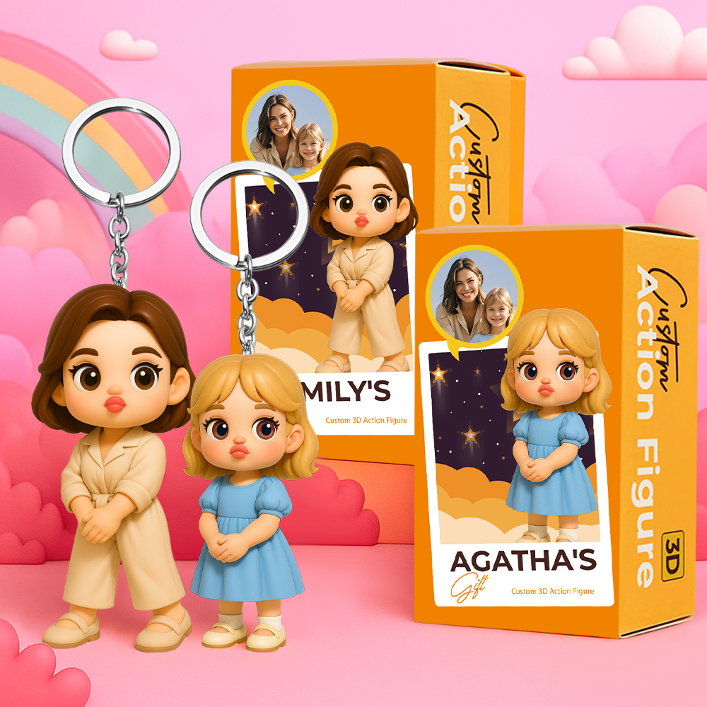 Personalisierter 3d-cartoon-charakter-schlüsselanhänger, Personalisierbar, Süße Minifigur Im Schmollen-stil, Einzigartiges Geschenk Für Mama, Ehefrau, Freundin, Tochter Und Freunde