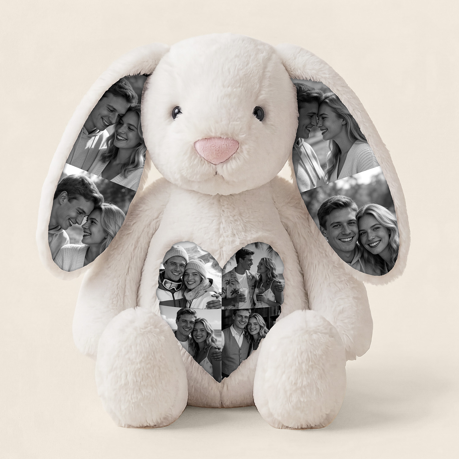 Personalisiertes Foto-Plüsch-Häschen – Personalisiertes Häschen-Geschenk Mit Verstecktem Ohr Für Paare, Jahrestagsgeschenke - DePhotoBoxer