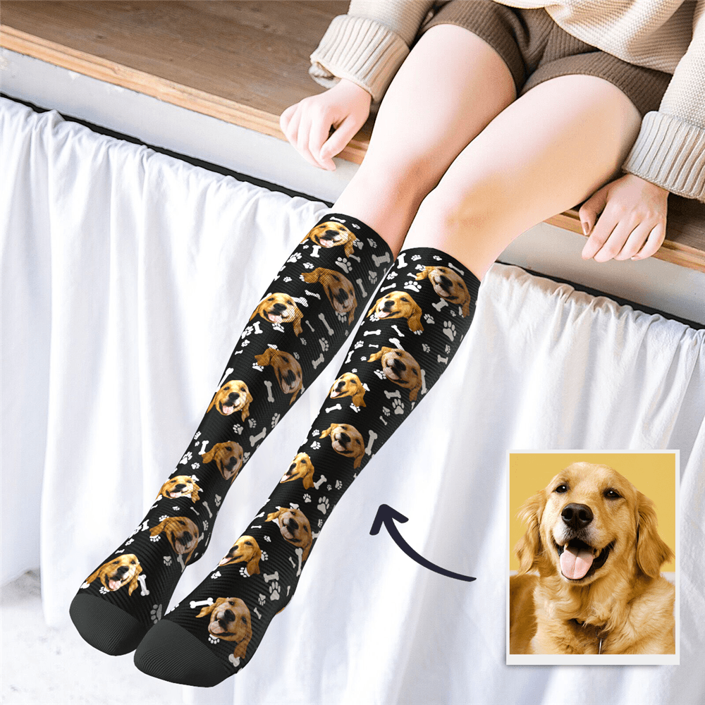 Personalisierte Gesicht Kniehohe Socken Hund