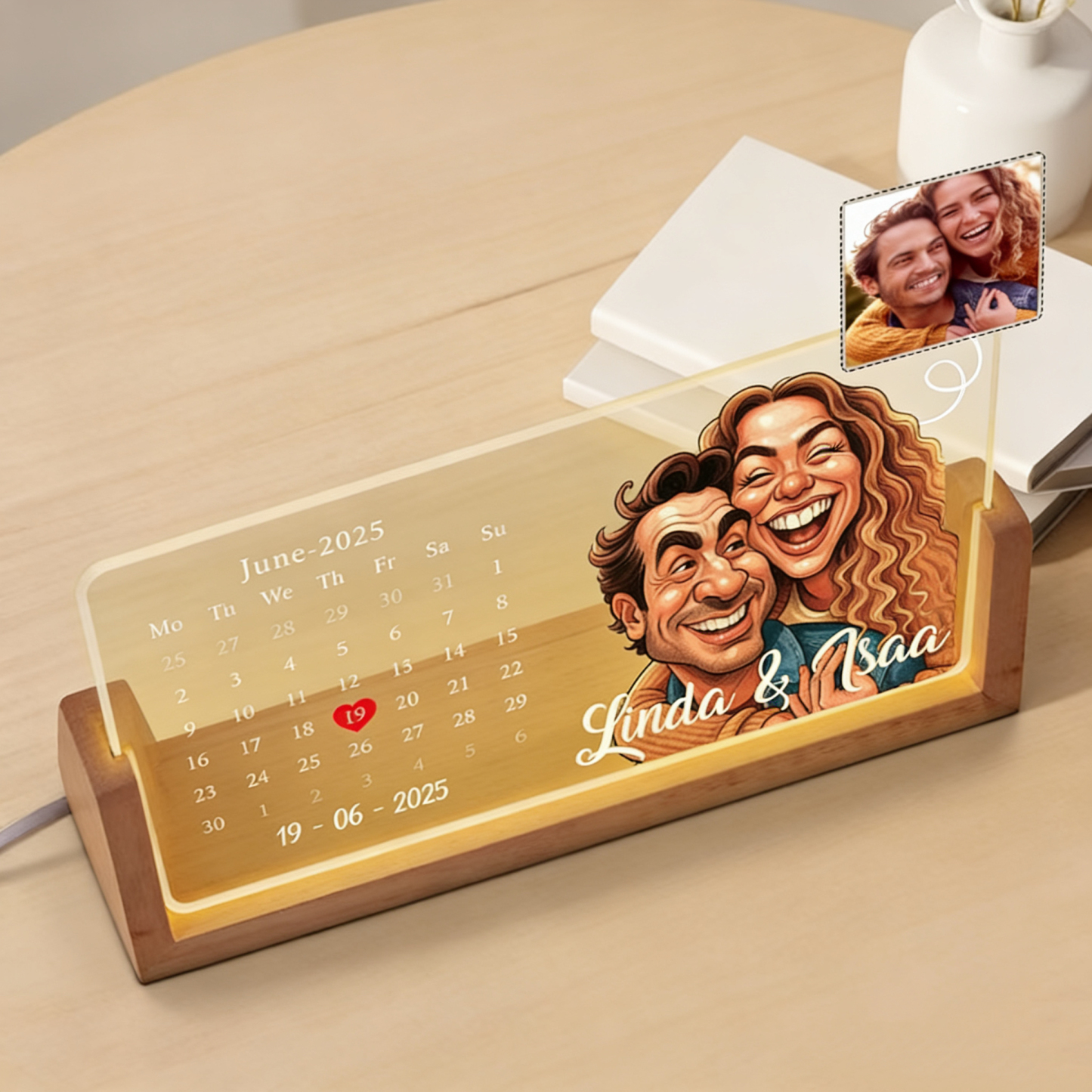 Personalisierter Cartoon-kalender Für Paare Mit Beleuchtung, Individuelle Fotoillustration Als Geschenk Zum Jahrestag, Romantisches Valentinstagsgeschenk