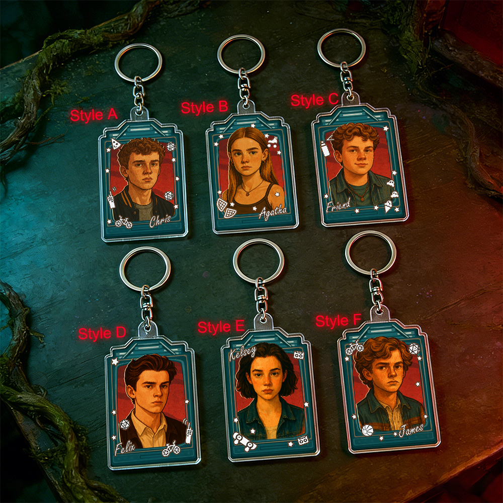 Individuell Gestalteter Schlüsselanhänger Im 80er-jahre-retro-mystery-stil | Neon-synth-porträt | Personalisiertes Namensgeschenk