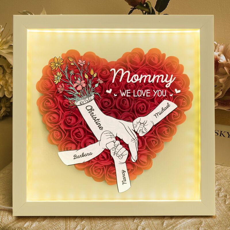 Personalisierte Blumen-schattenbox Mit Licht, Hand In Hand, Besonderes Muttertagsgeschenk