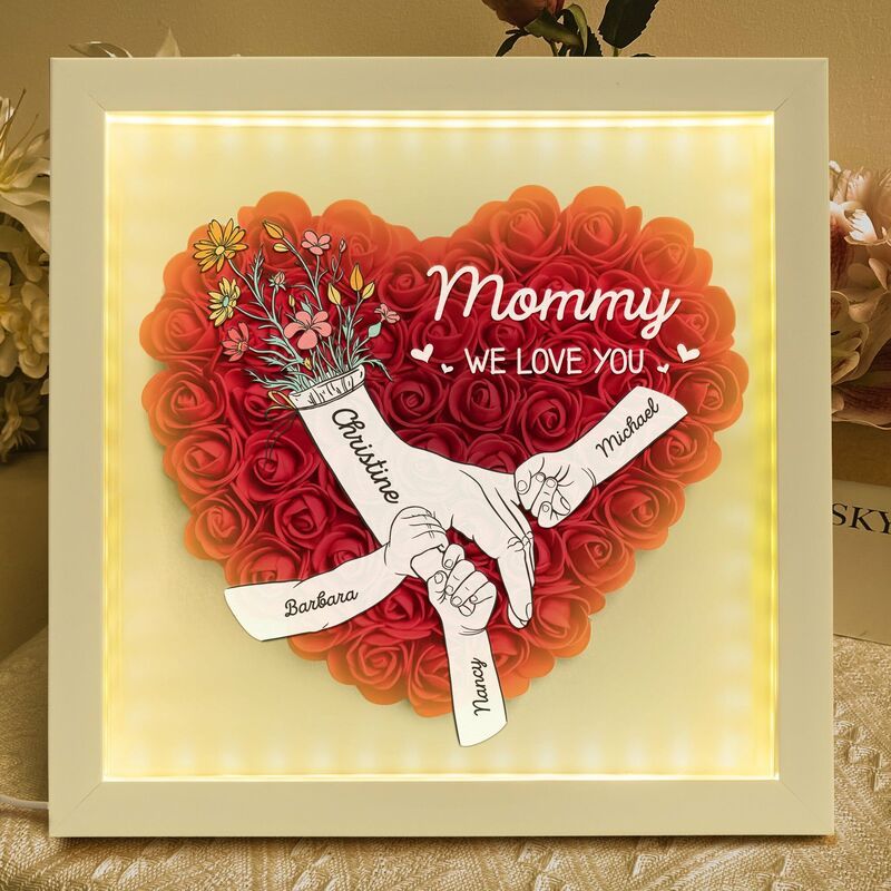 Personalisierte Blumen-schattenbox Mit Licht, Individuelles Hand-in-hand-geschenk Zum Muttertag - DePhotoBoxer