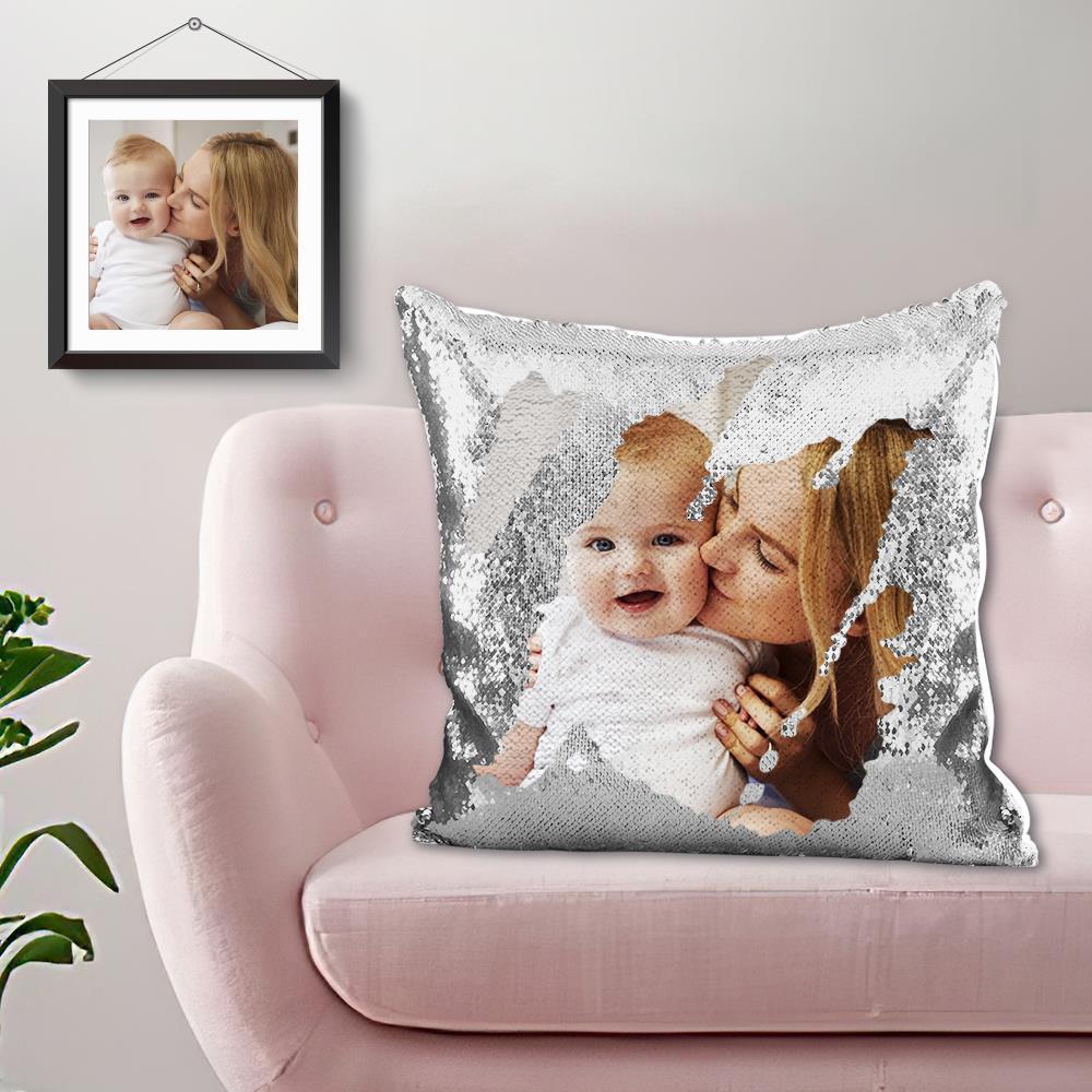Magie Pailletten Kissen - Personalisieren Sie Ihr Foto - Silber - 40cm*40cm